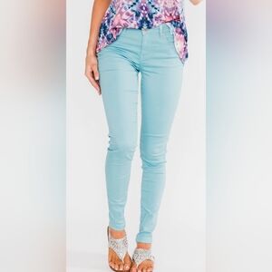Celebrity Pink Junior's Size 9 Mint Green Denim Skinny Pants Pastel Color EUC